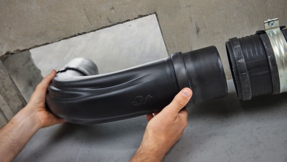 The Geberit Silent-Pro SuperTube space-saving discharge pipe The Geberit Silent-Pro SuperTube space-saving discharge pipe