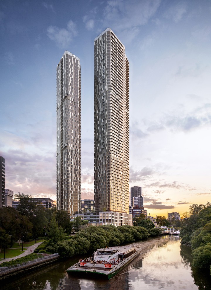 Dve 180 George Towers veže nad západným predmestím Sydney (© Meriton Group)