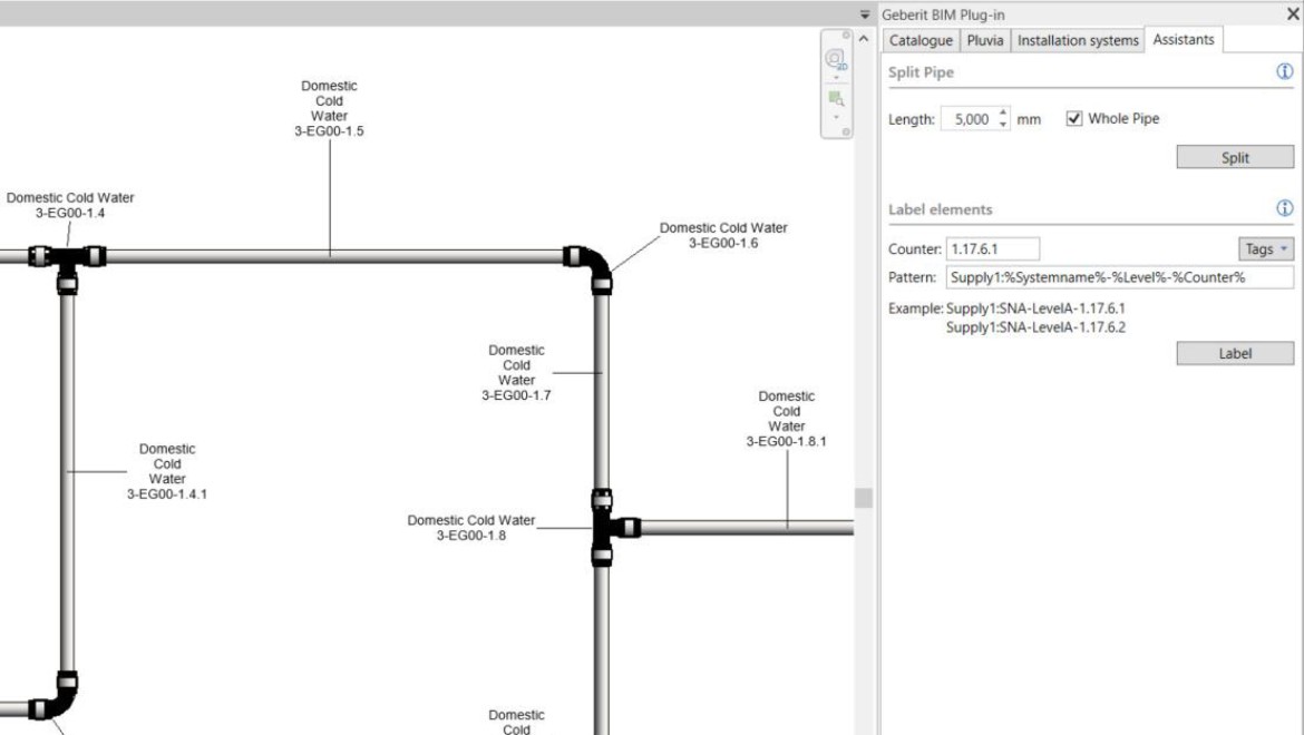 Číslovanie potrubí v Geberit BIM plug-in