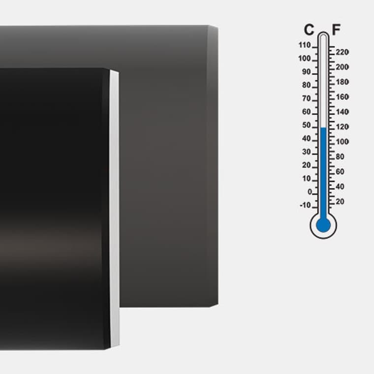 Geberit Silent-PP ponúka vynikajúcu teplotnú odolnosť vďaka nízkej lineárnej rozťažnosti materiálu PP-MD Geberit Silent-PP ponúka vynikajúcu teplotnú odolnosť vďaka nízkej lineárnej rozťažnosti materiálu PP-MD