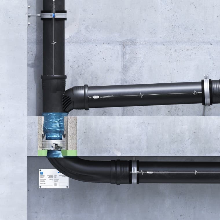 Protipožiarny uzáver Geberit RS90 Plus EN zabudovaný do stropu s izoláciou EPS/XPS Protipožiarny uzáver Geberit RS90 Plus EN zabudovaný do stropu s izoláciou EPS/XPS